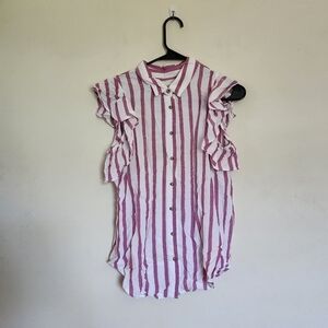 Maeve by Anthropologie Striped Ruffled Sleeves Button-Up Shirt size XS